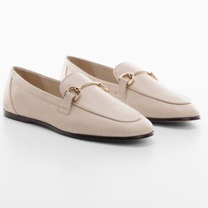 Mango Leather Loafers with Gold Buckle
